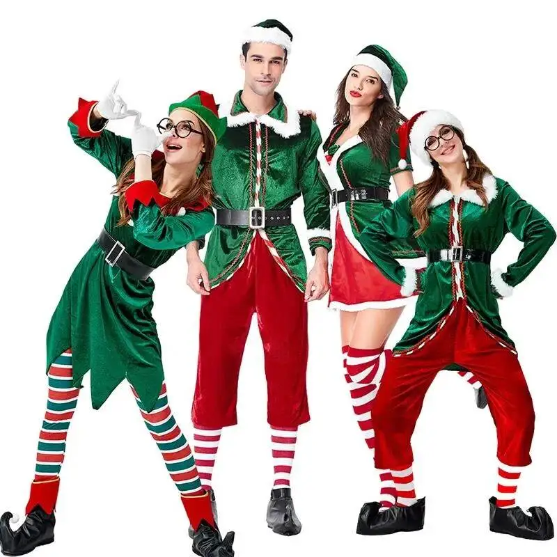 Disfraz de Papá Noel, Disfraz de Duende Navideño Verde, Disfraz de Pareja, Disfraz de Papá Noel para Hombre y Mujer, Regalos