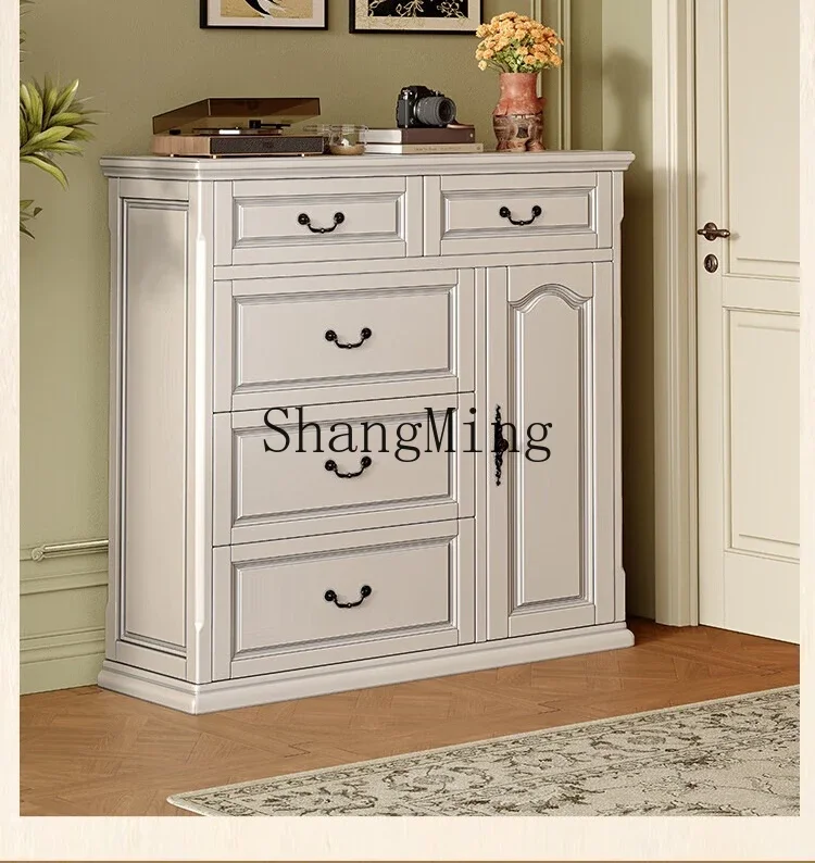 

SM retro solid wood simple multi-layer cabinet storage door large capacity tipping bucket shoe rack