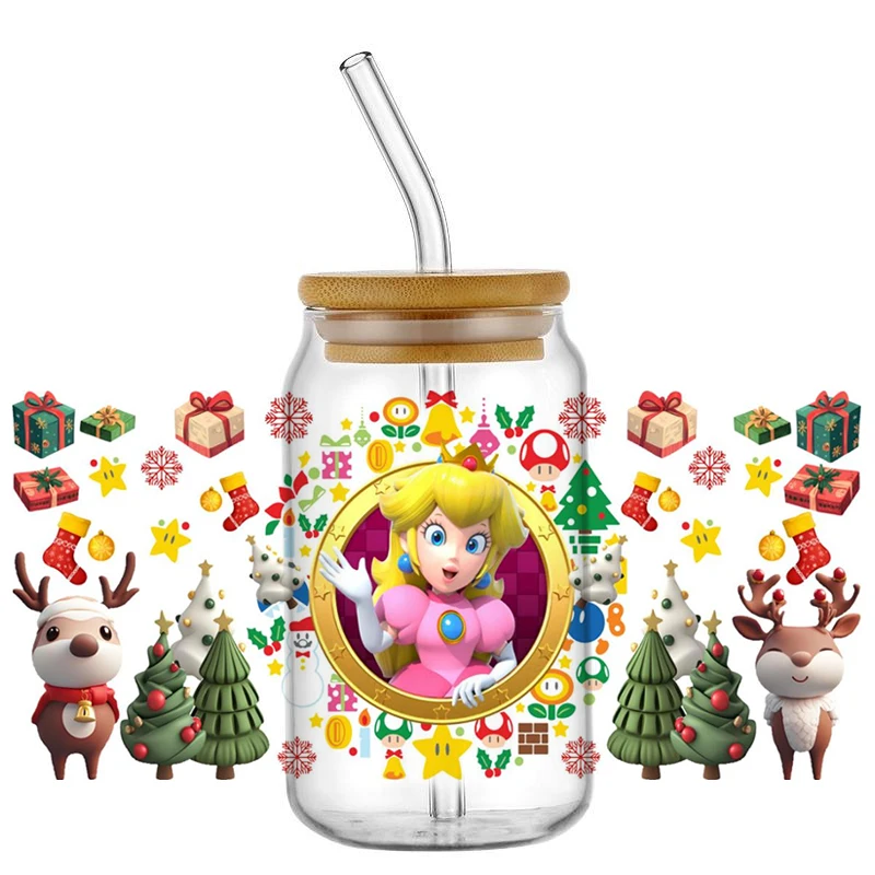 UV DTF Transfer Sticker Cute Cartoon Mario For The 16oz Libbey Glasses Wraps Bottles Cup Sticker DIY Waterproof DIY Custom