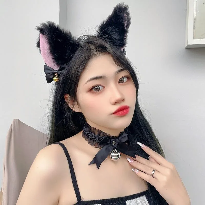 Orecchie in pelliccia sintetica fascia per capelli Bowknot Bells Cat Fox Cute Girls Ears copricapo per accessori per costumi Cosplay di Halloween