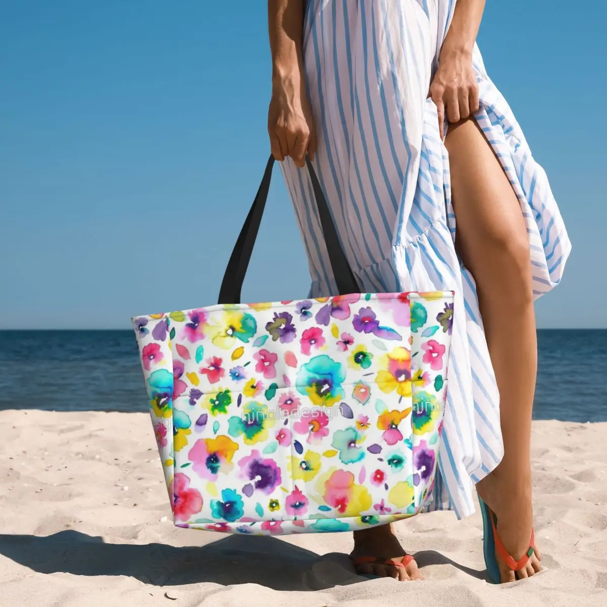 Bolsa de viaje de playa de flores tropicales coloridas de acuarela, bolsa de mano personalizable, regalo de cumpleaños de viaje para adultos, patrón multiestilo