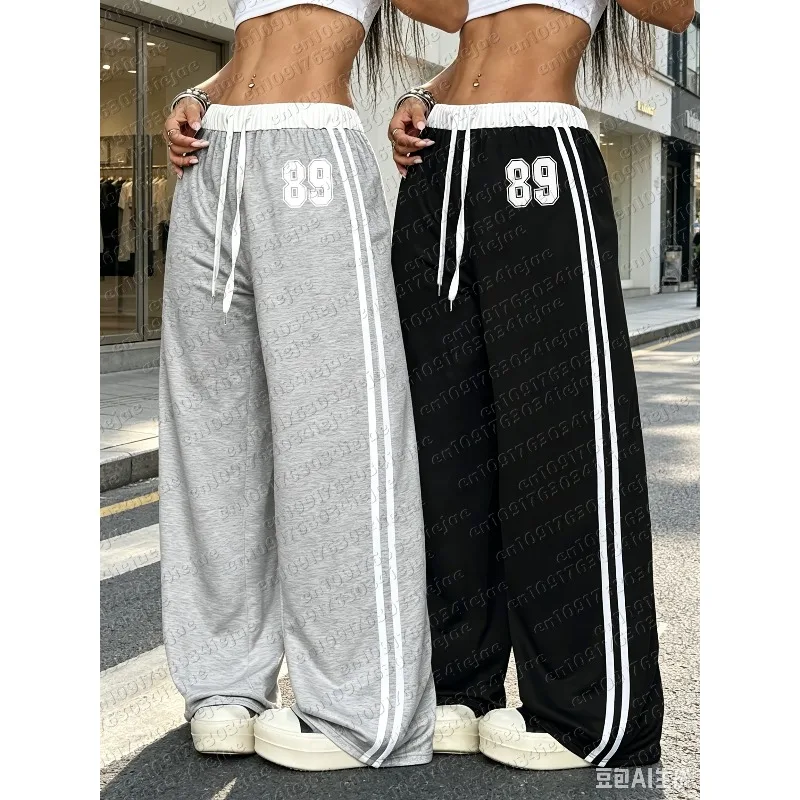 Women'S Kid Athletic Spring/Summer Digital Print Belt Patchwork Casual Athletic Street Retro Style Loose Athletic Pants