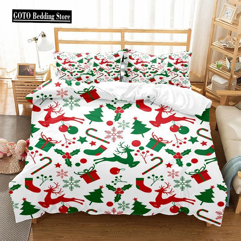 

Christmas Duvet Cover Set Bedding Sets Snowflake Christmas Tree Pattern Microfiber Soft Comforter Cover with Zipper Closure Full