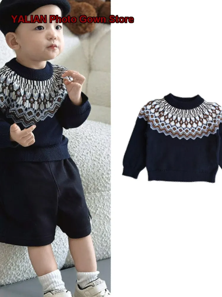Girls Round Neck British Style Comfortable Soft Autumn Winter Children's Cute Color Block Knit Coat Kids