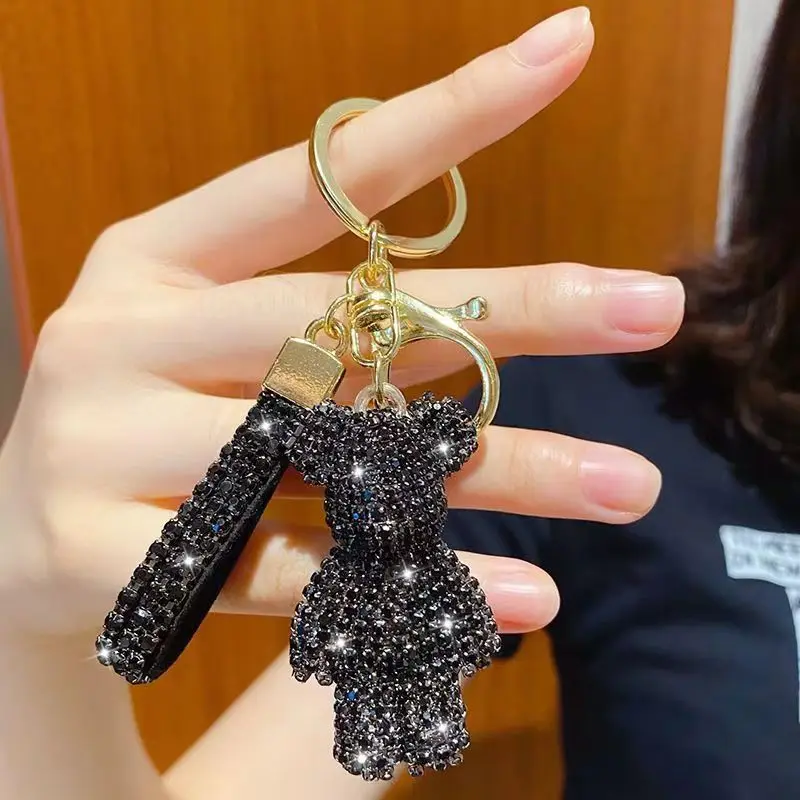 Creative Internet Celebrity Diamond-Encrusted Bear Keychain, Cute and Exquisite Full-Diamond Bear Car Key Bag Pendant