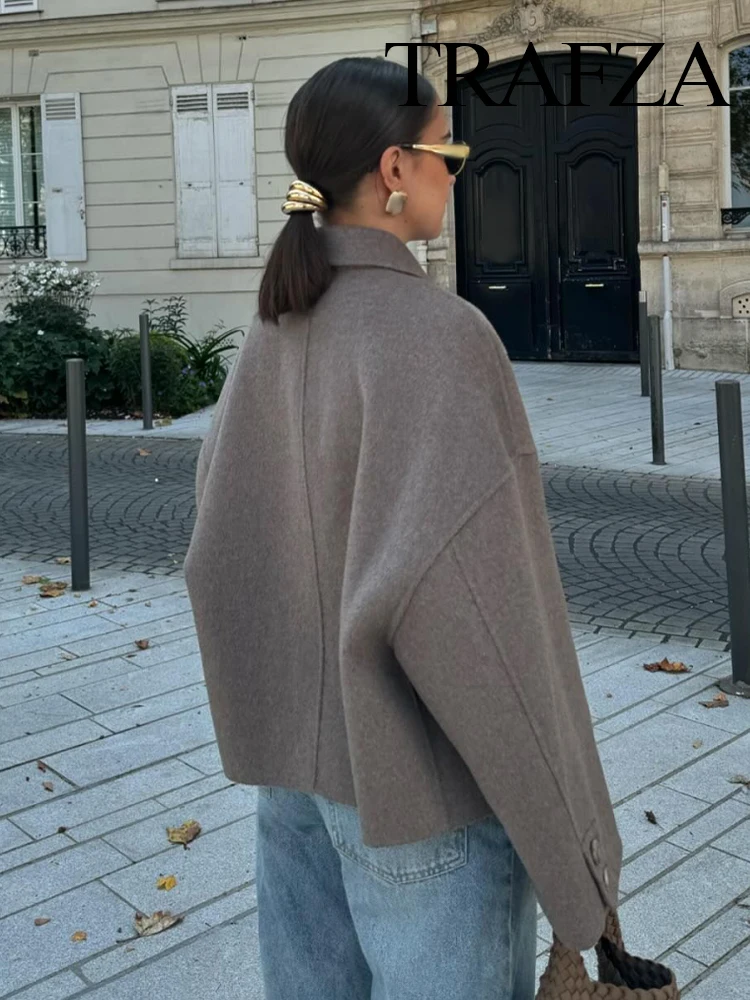 HH 2025 Mujer elegante sólido de un solo pecho solapa bolsillo decorar chaqueta suelta otoño Mujer manga larga abrigo corto Mujer
