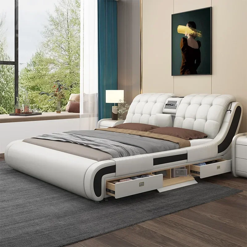 

2023 New Intelligent Napa Leather Bed Multifunctional Leather Bed Modern Simple Electric Massage Master Bedding Double Bed