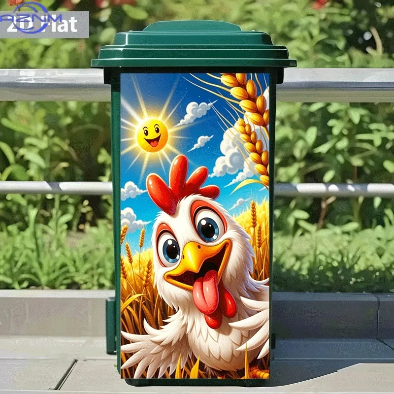 [2D Flat Printing]1pc Trash Can Sticker[Title Translated, Do Not Change] Wheat Field Cute Chicken Smiley Face Theme Design Wal
