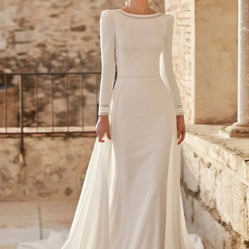 FATAPAESE Romantic Elegant Two-piece Wedding Dress Crafted in Stretch Crêpe that Features a Bateau Neckline Mermaid silhouette