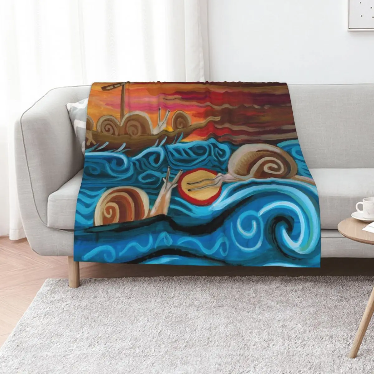 

Snail Jesus Walks on Water and Saves Drowning Peter Throw Blanket Loose Retros Thermal Flannels Blankets