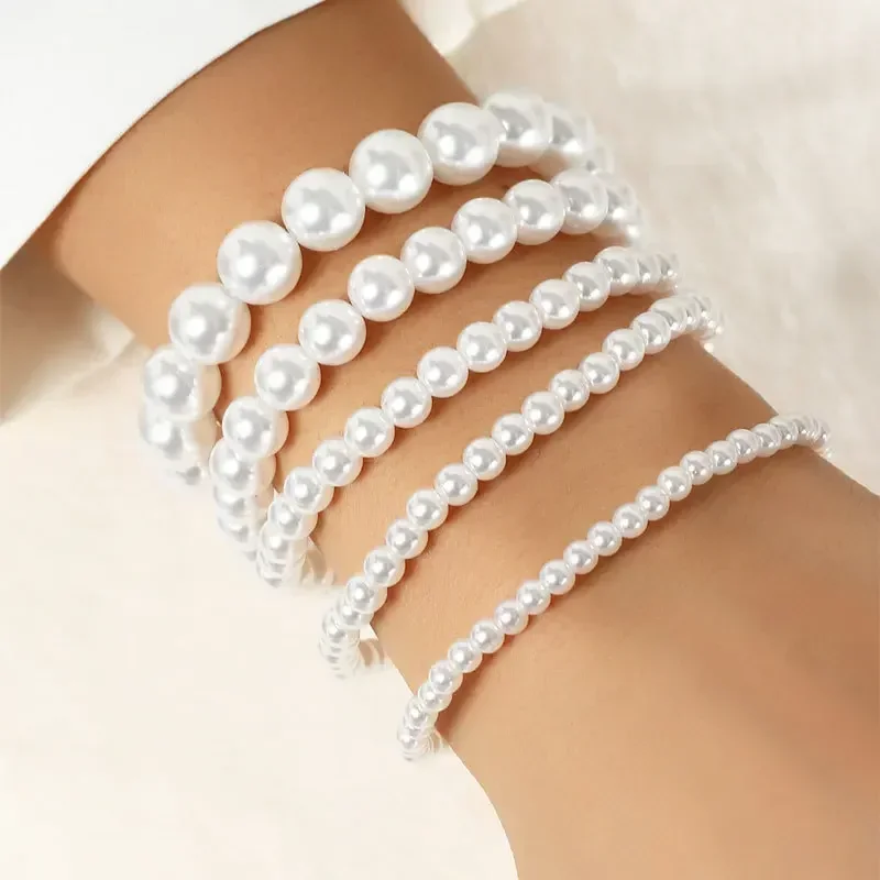 4/6/8/10/14MM Elastic String Bracelet Hand Jewelry Imitation Pearl Bracelet for Women Female Vintage Bracelets Wedding Gift New