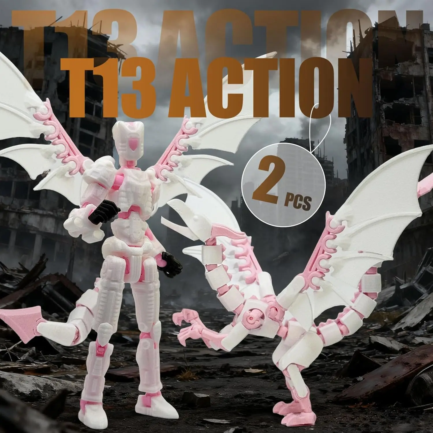 2er-Set T13 3D-gedruckte Actionfiguren (vormontiert), bewegliche Actionfigur mit mehreren Gelenken, beweglicher fliegender Drache mit mehreren Gelenken
