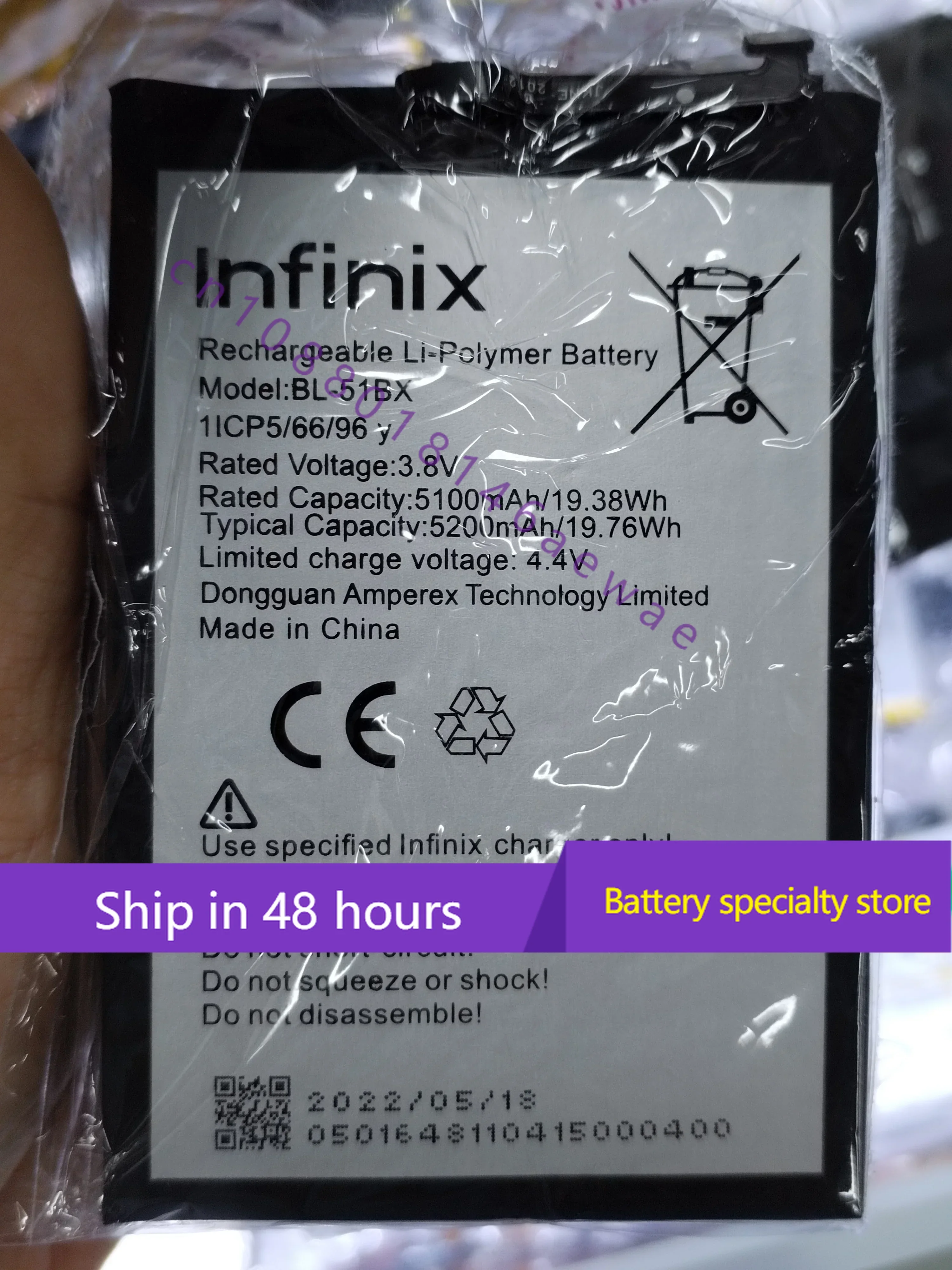 3.8V 5200mAh BL-51BX Bbattery For Infinix X692/NOTE 8/X683/HOT 10/X682B/NOTE 8i Cell Phone