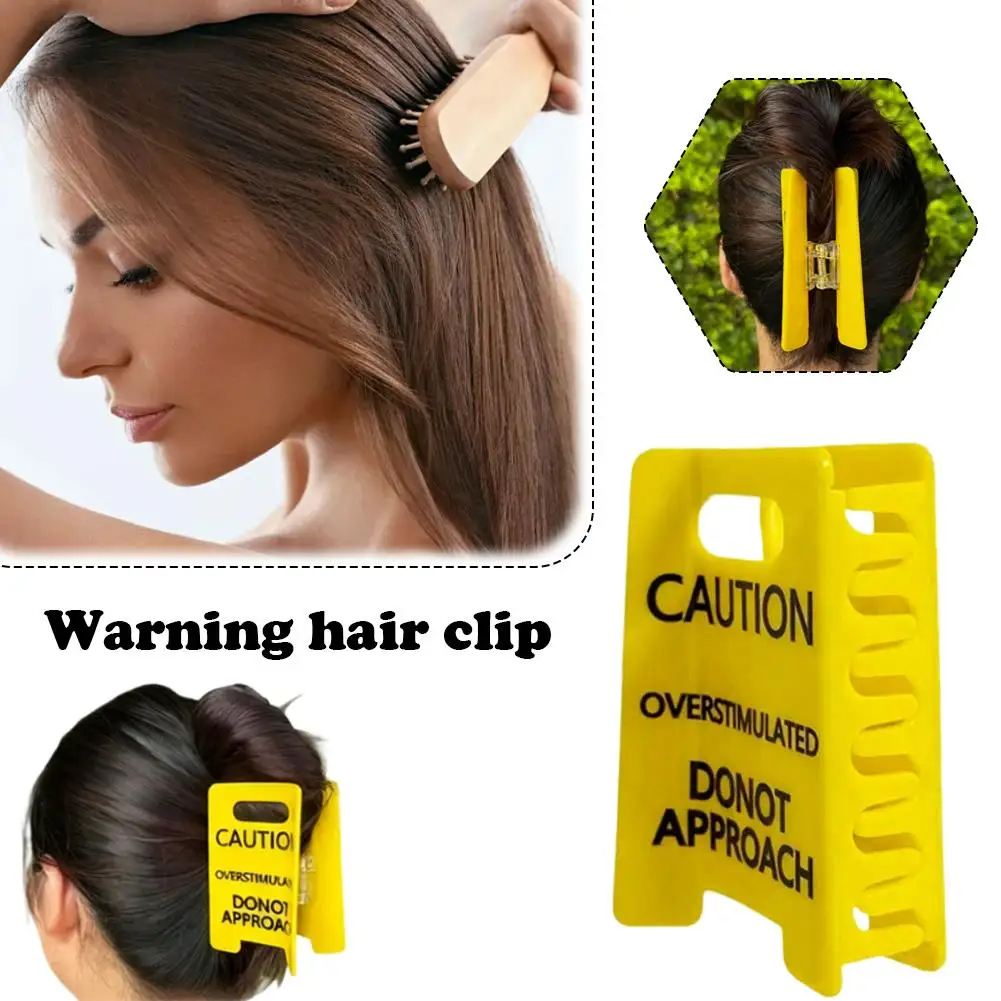 

Overstimulated Caution Sign Hair Claw Clip Funny Yellow Warn Label Large Creative For Thick Hair Cosplay Hair Accessories Clip