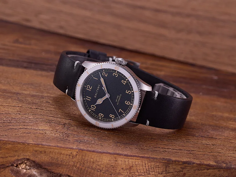 Baltany S2076 Herren-Automatikuhr, Khaki, Pilotenuhr, NH38, 38 mm, Retro-Militär-Luftfahrt-Fluguhr, leuchtende Keramiklünette, Alltagskleidung – Detail 9