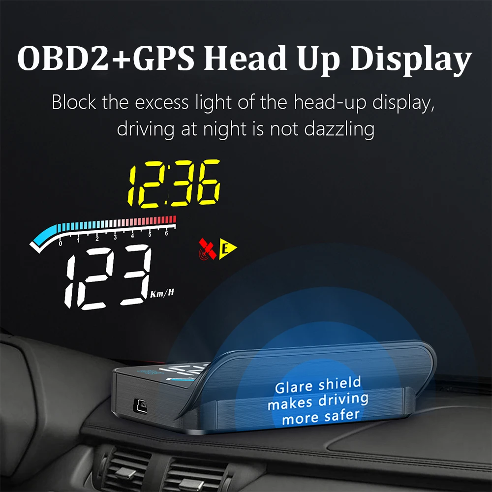 For HUD Head Up Display Auto OBD2 GPS Dual System Projector Car Glass Security Water temp Alarm Electronic Accessories M17 OBD