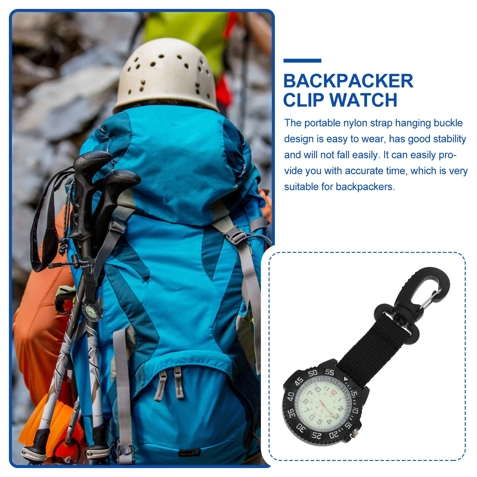 Jam Tangan Mendaki Gunung Luar Ruangan Jam Tangan Saku Nilon Kaca Paduan Seng Tahan Lama Klip Backpacker Carabiner Gantung