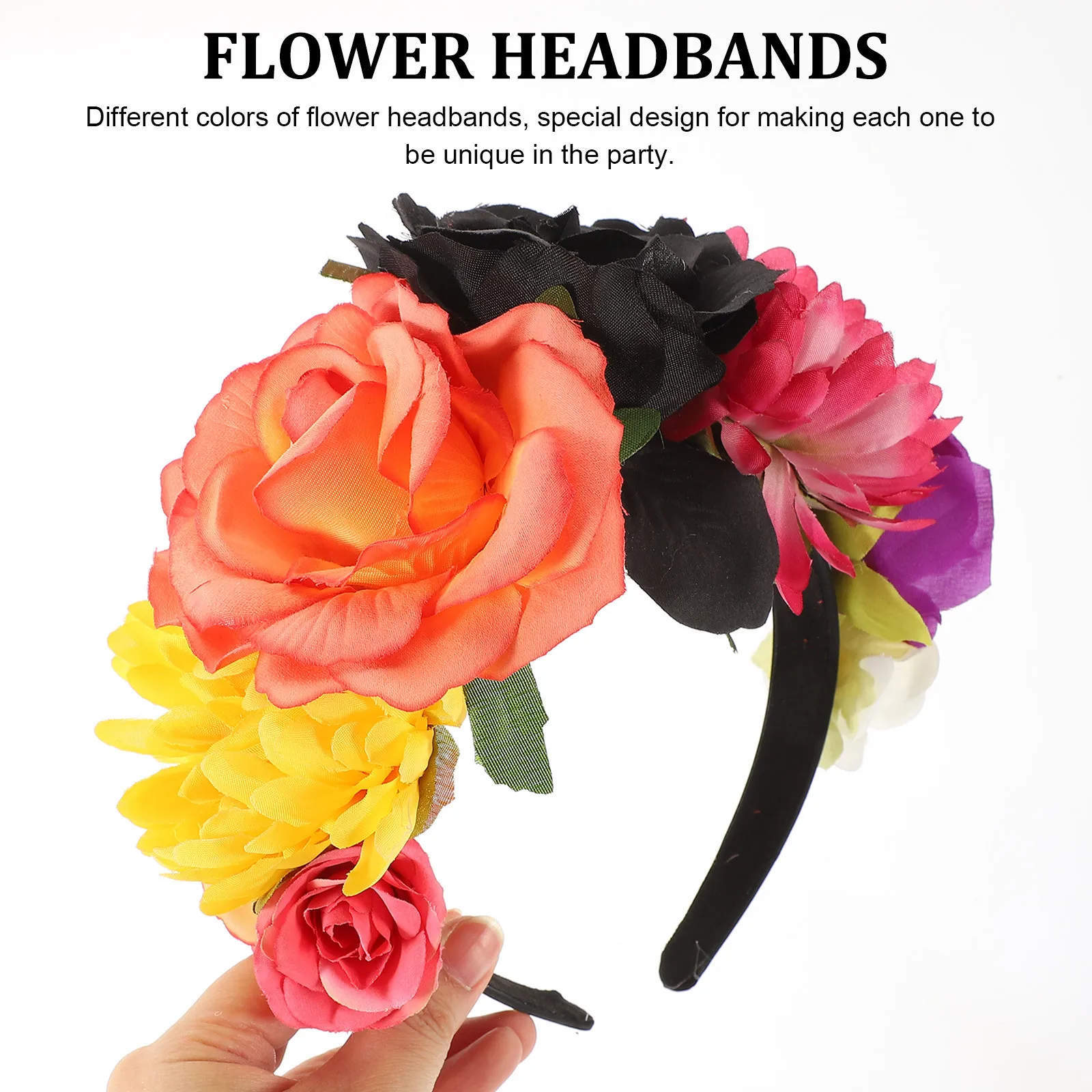 

3Pcs Vintage Rose Flower Headbands Realistic Design Flexible Fit for Women Festival Party Halloween Cosplay Goth Accessories