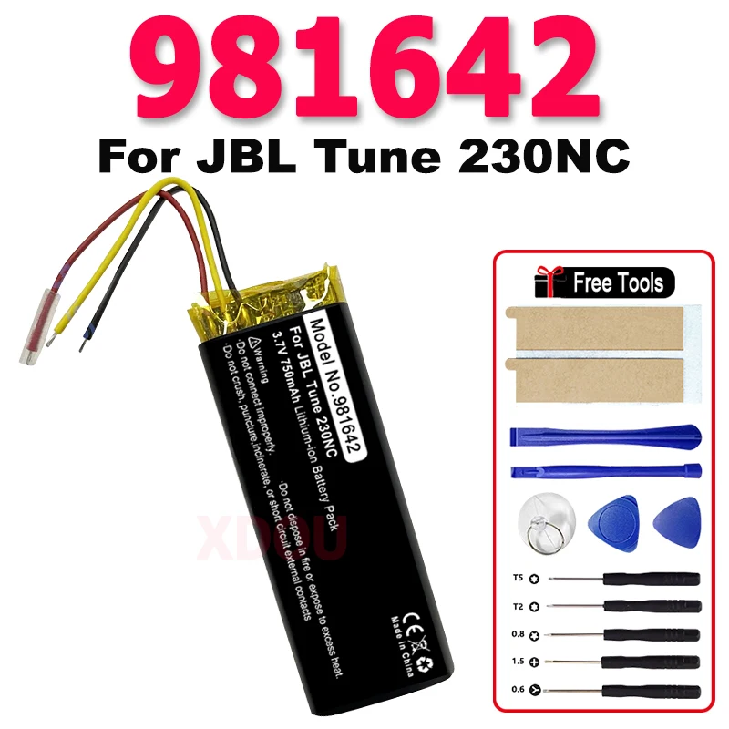

New Smart Battery 3.7V 981642 750mAh Lithium Battery Rechargeable Suitable For JBL TUNE230NC + Free Tools