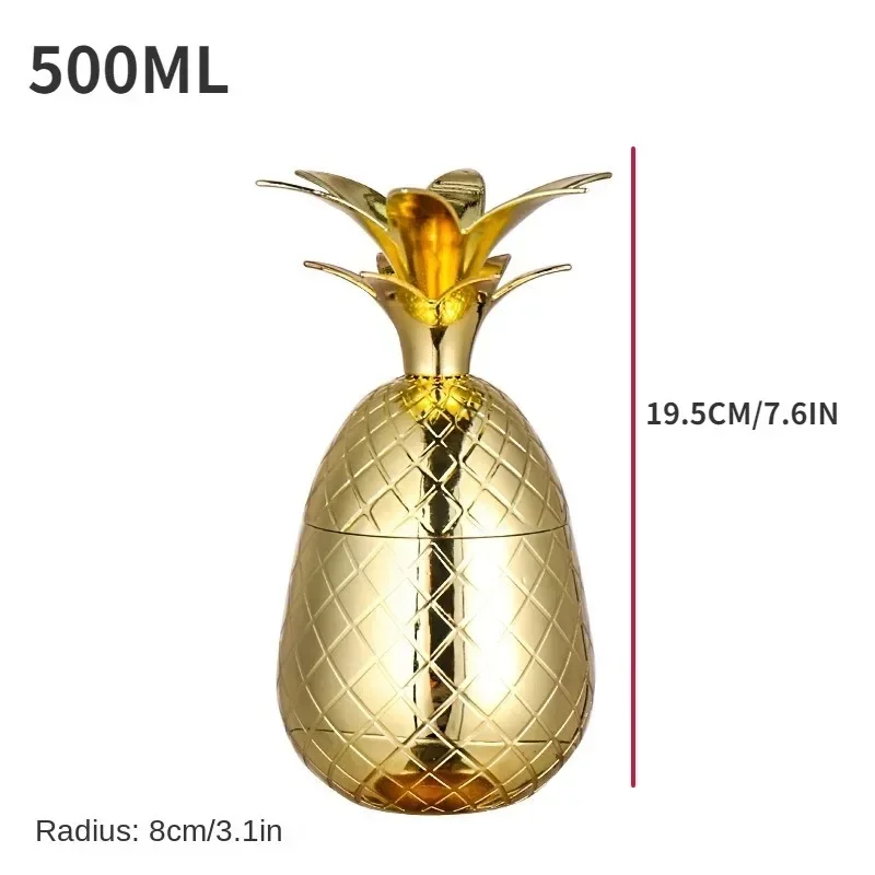 500ml Pineapple Cocktail Cup Moscow Mule Cup Stainless Steel Drinking Cup Tumbler With Straw Party Bar Tools