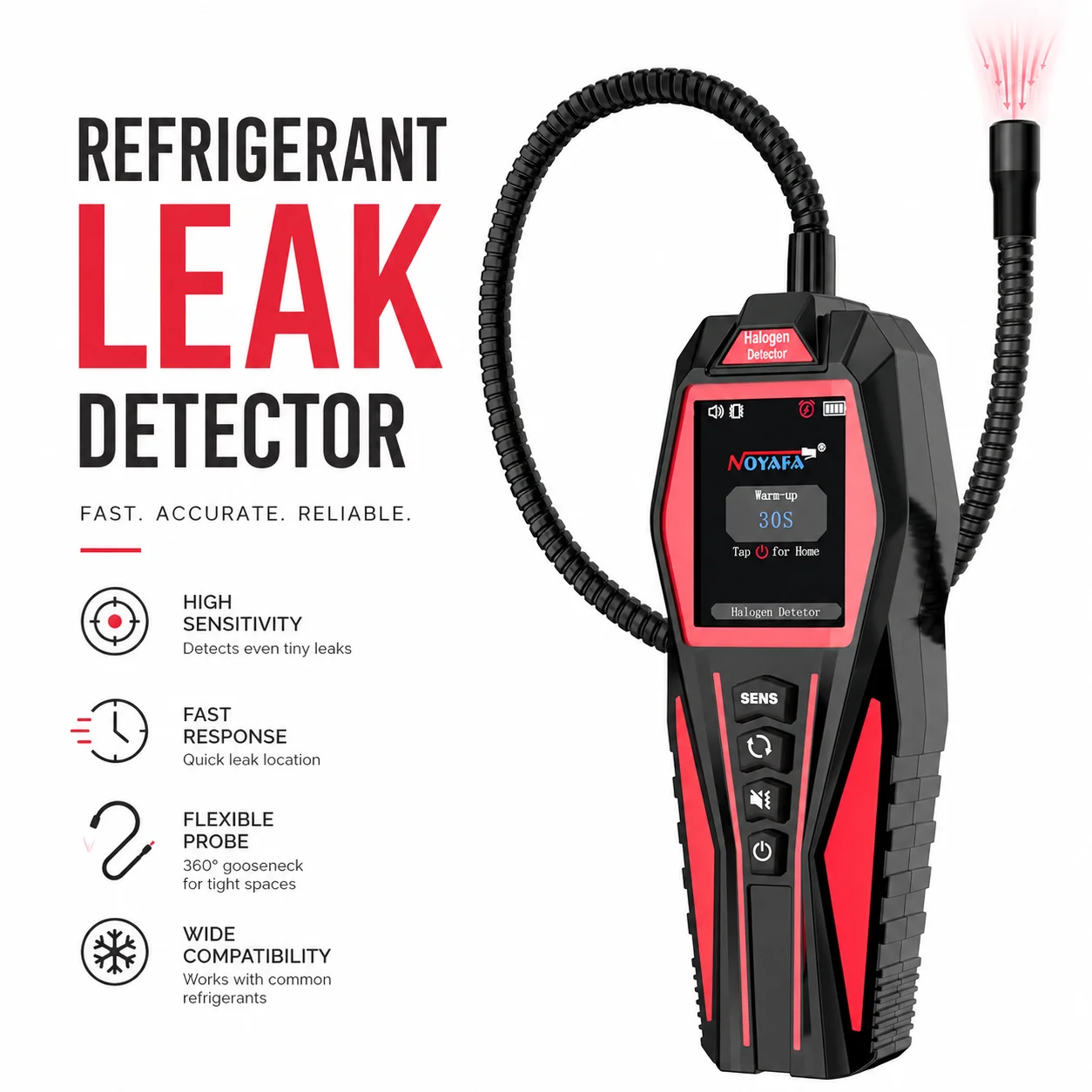 

Refrigerant Leak Detector, HVAC Freon Leak Detector with 3 Sensitivity Modes, Automotive AC Leak Detection Kit, Air Conditioning