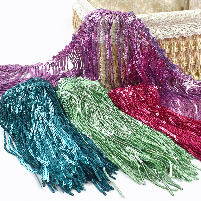 

1Pc=9.5Yards 17cm Sequins Fringe Tassel Lace Ribbon Stage Garment Decoration Trim Fringes for Dress Clothes Sewing Accessories