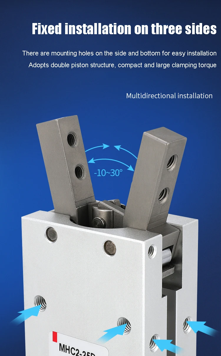 MHC2 Serie Pneumatischer Fingerzylinder mit Drehpunkt, Öffnungs- und Schließfunktion, Luftgreifer, doppelt- und einfachwirkend, Winkel-Luftklauenroboter, pneumatisch – Detail 4