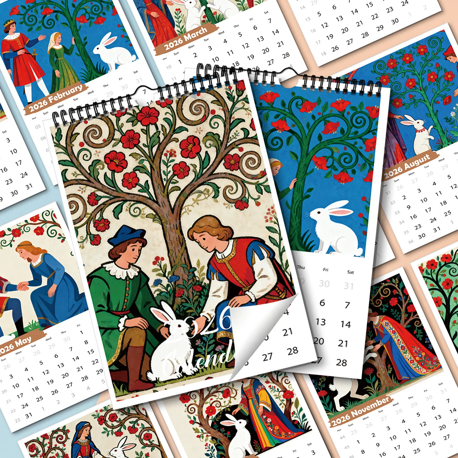 

1PC 2026 Medieval Fairy Tale Style Wall Calendar, Perfect for Illustration Lovers, and Makes An Artistic Gift