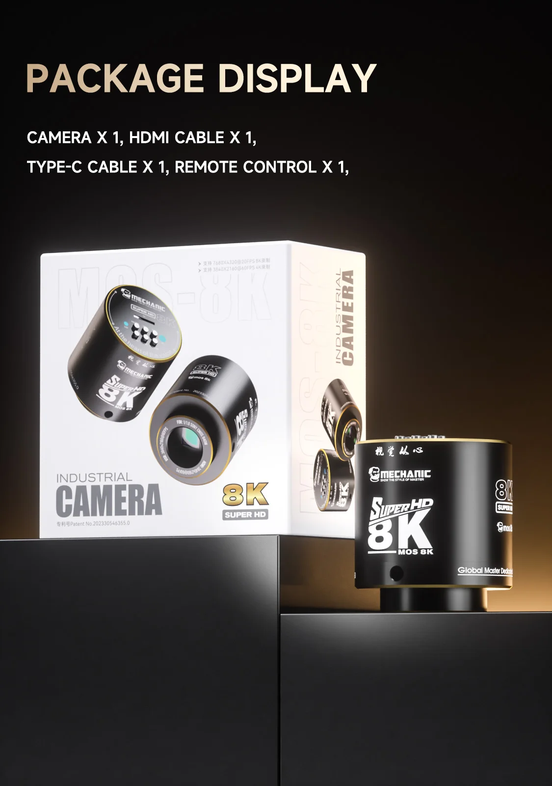 MONTEUR MOS 8K Microscoopcamera SONY IMX678 41MP 6X Zoom 8K Full HD Type C Snelle overdracht Foto Video Meertalig Zwart Goud