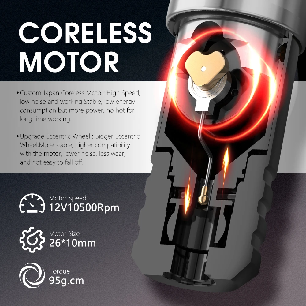 XNET Torch Wireless Tattoo Machine Rotary Battery Pen with Coreless Motor 2400mAh Battery 4mm Stroke for Tattoo Artist Body