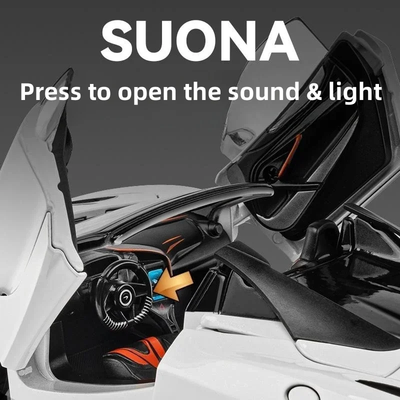 1/24 McLaren 720S Diecast coche de juguete vehículo miniatura Convertible modelo tirar hacia atrás sonido y luz colección regalo para niños F