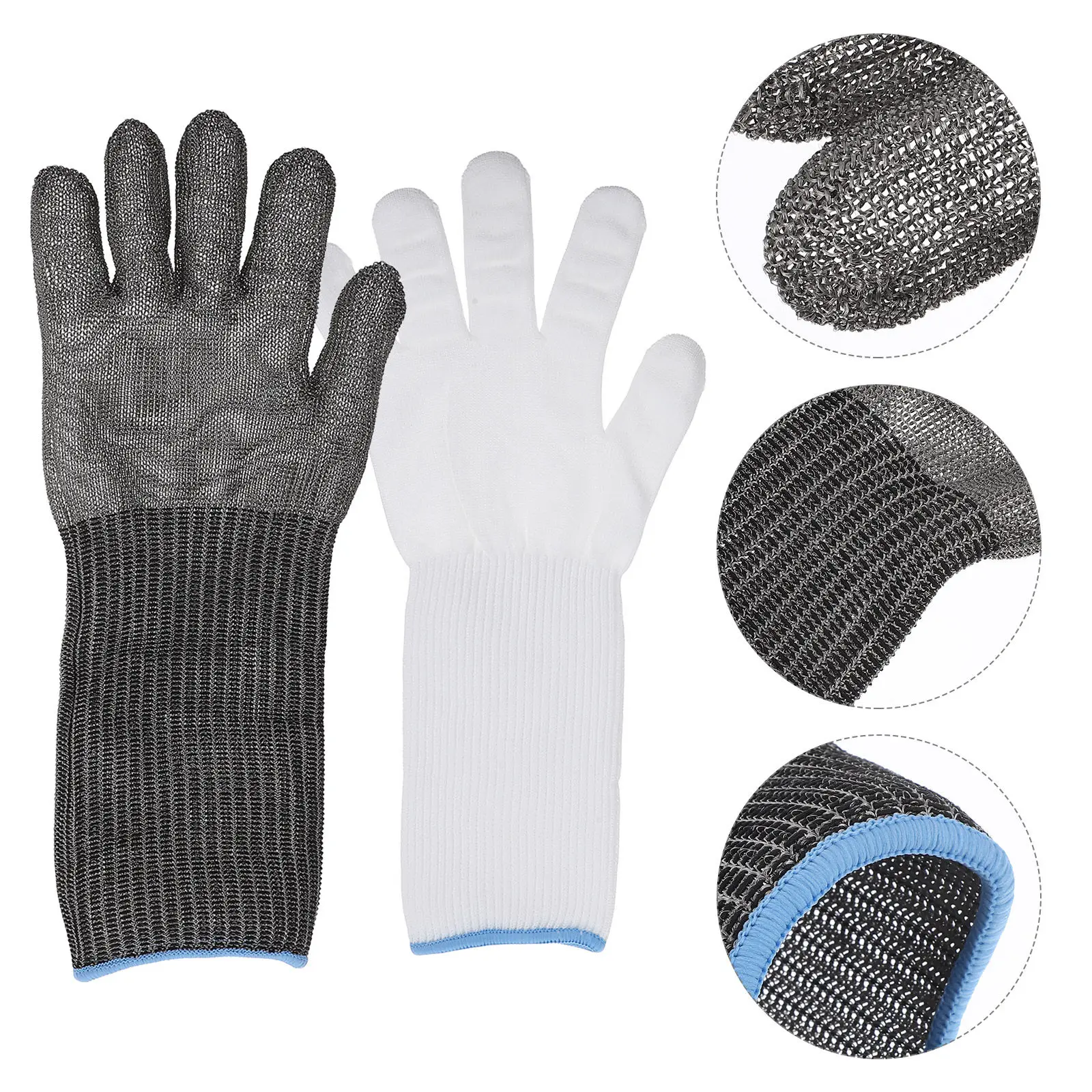 1Pair Proof Stainless Steel Wire Gloves Full Palm Coverage Extended Cuff for Kitchen Cutting Glass Metalworking Car