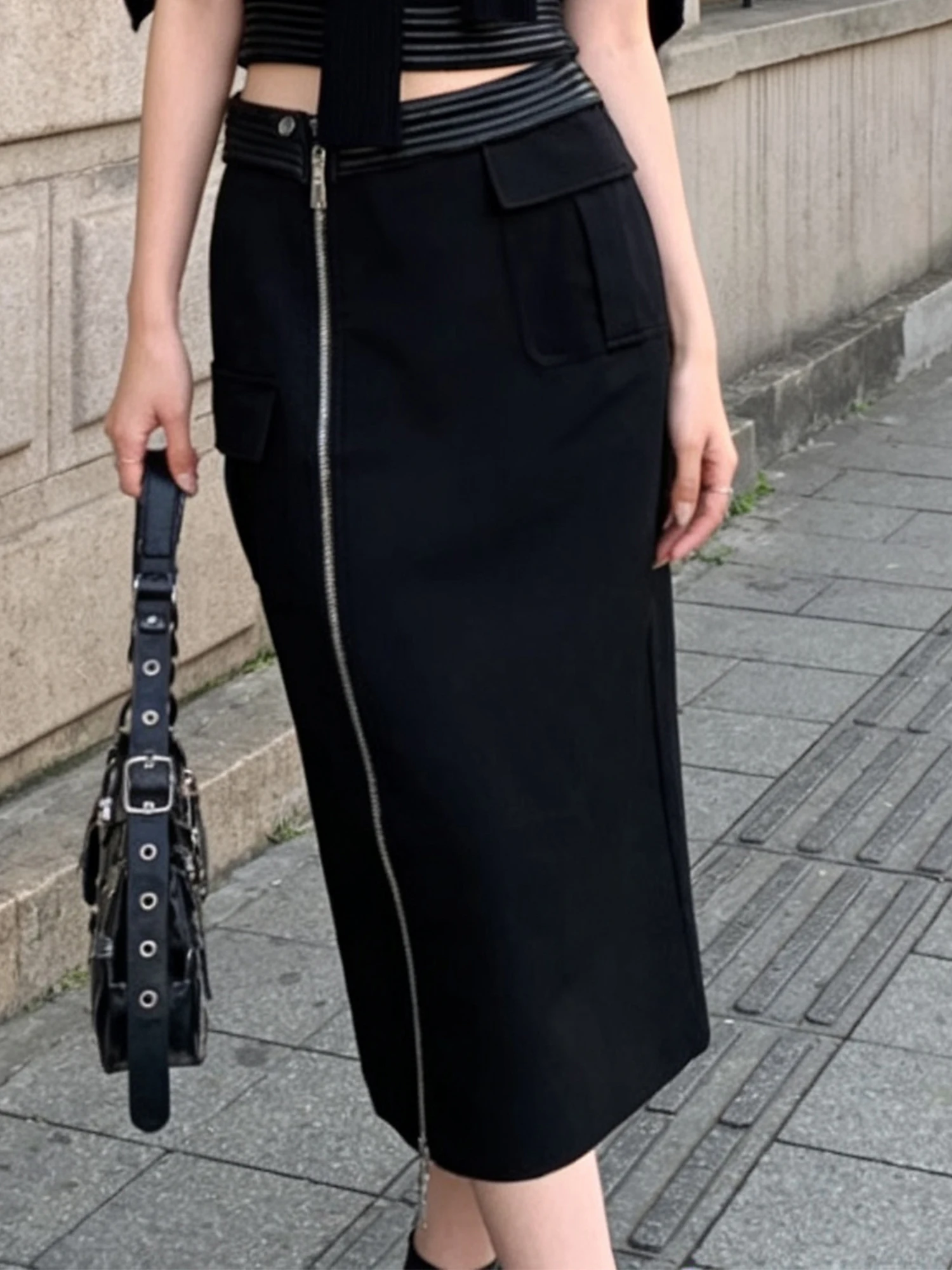 

High Waist Bla Workwear Midi Skirt for Women Spring New Design Casual Versatile A-Line Skirt Commute Korean Sle