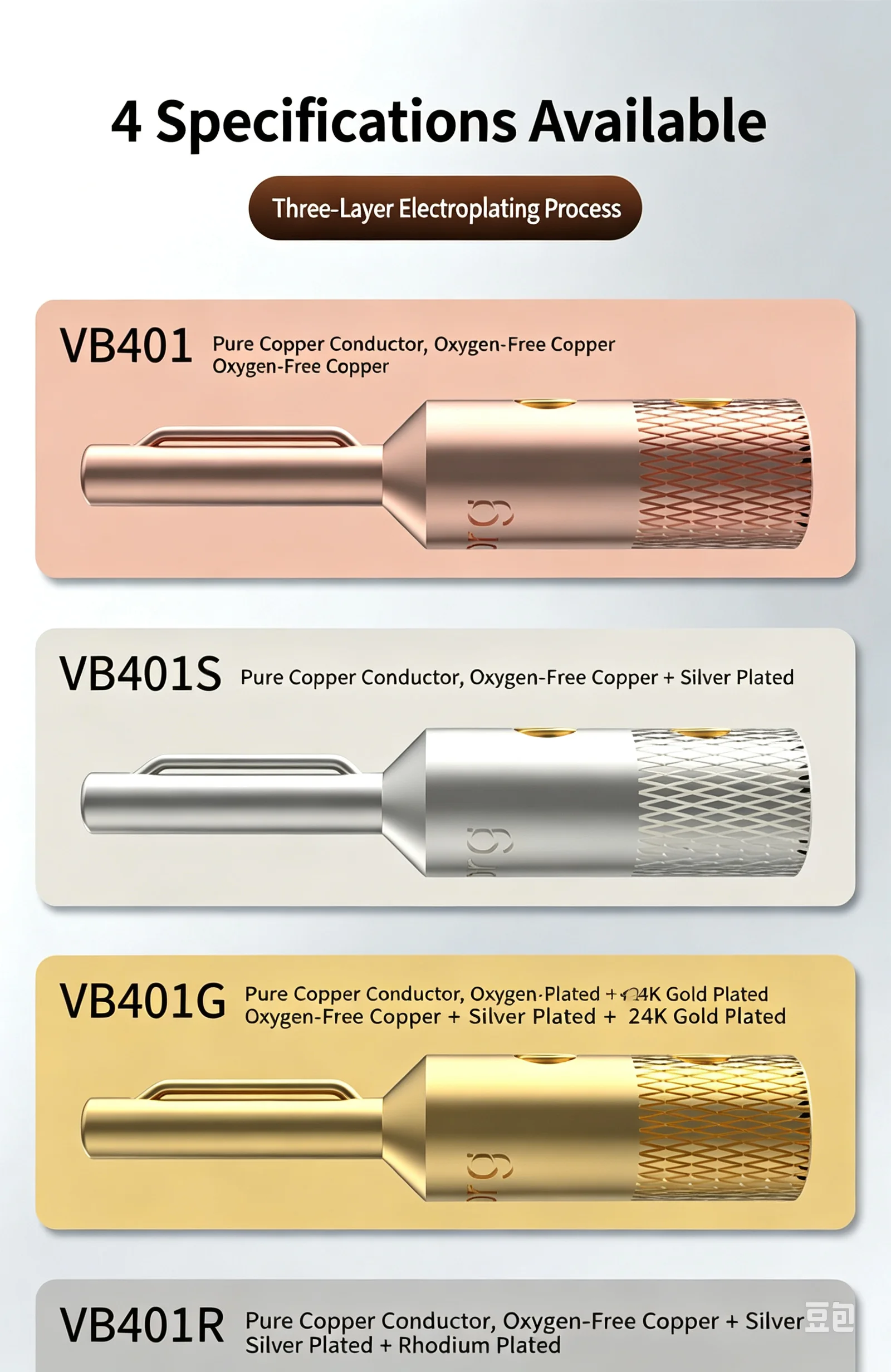 Viborg Reines Rotkupfer Bananenstecker Gold/Rhodium Beschichtet Lötfreier Lautsprecherkabel-Verbinder HiFi-Verstärker Anschlussklemme – Detail 5
