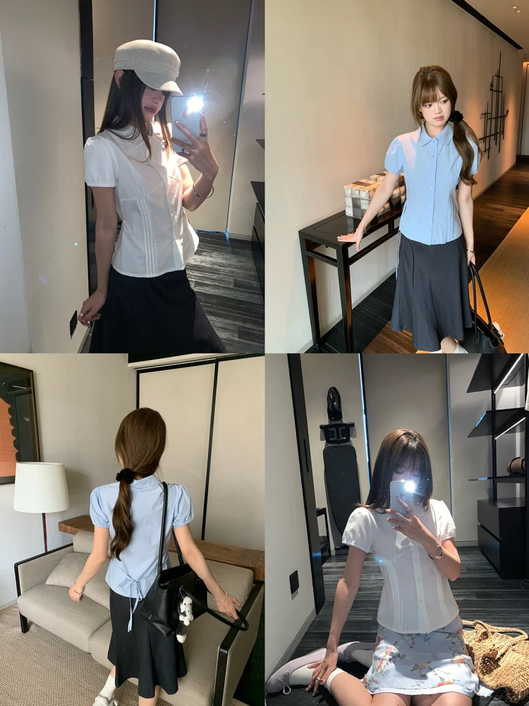 

Женская летняя футболка YOYOZIZHI с коротким рукавом, белая, приталенная, из чистого хлопка, в французском стиле, модный топ для женщин