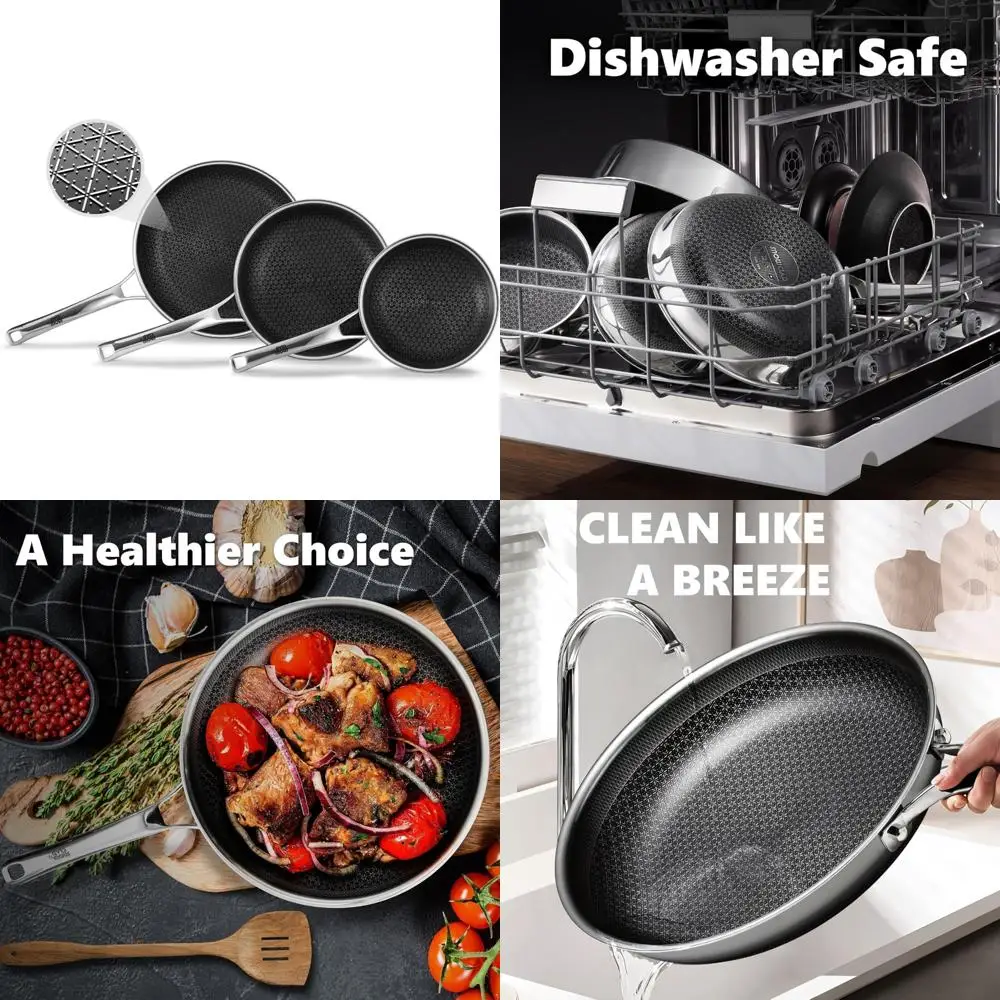 

Набор сковородок с антипригарным покрытием — гибридная посуда из 3 предметов с кастрюлями размером 8, 10 и 12 дюймов, без PFOA, можно мыть в посудомоечной машине и в духовке, идеально подходит для K