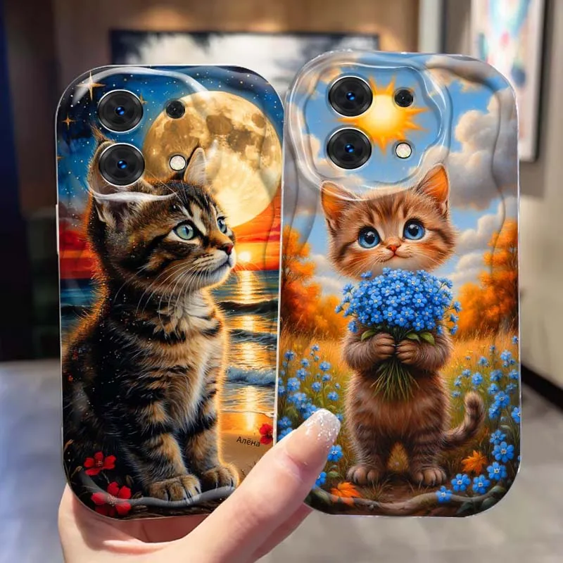 

Flower Sunset Cat Art Phone Case For Xiaomi Redmi Note 15 14 13 12 12S 11 10 9 8 Pro Plus 4G 5G Wave Oil Cover Soft