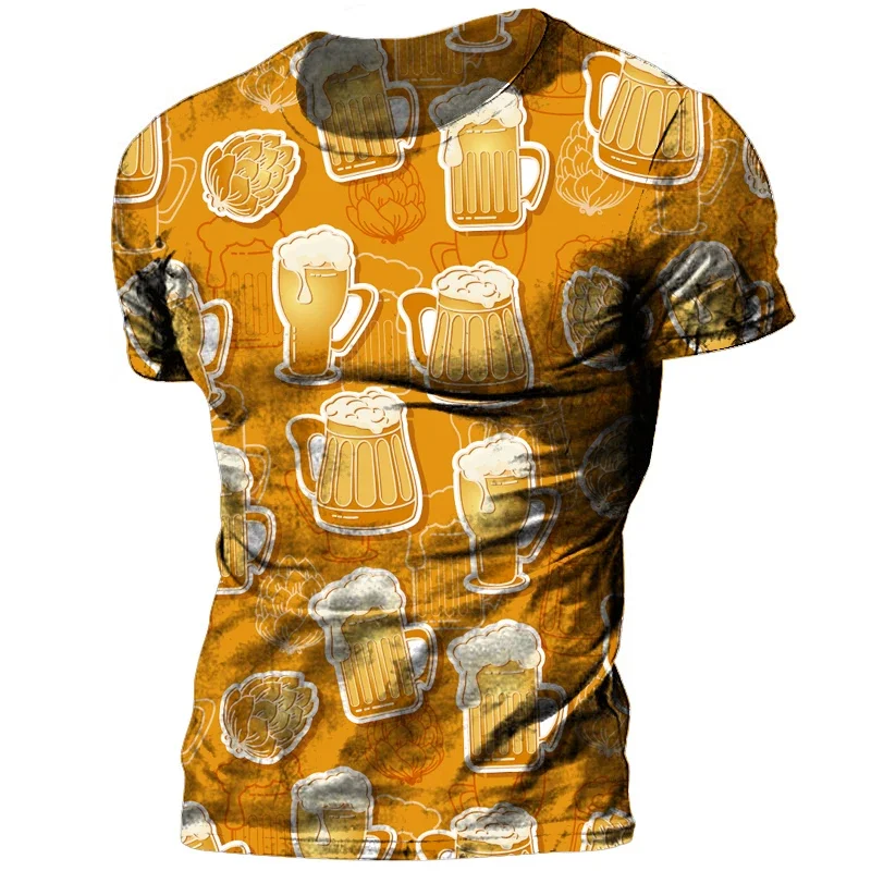 Summer Vintage Beer 3D Harajuku Printed Men Women Party Personality Hip Hop Street Fashion Crew Neck Short-Sleeved T-shirt Top