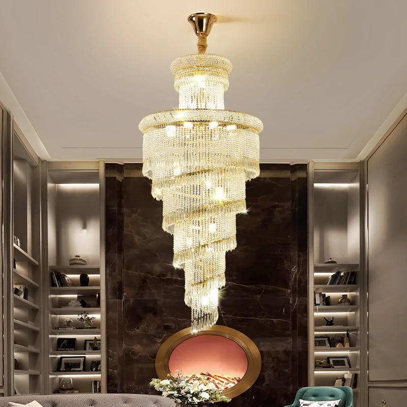 Modern Hotel Lobby Ballroom Large Crystal Stainless Steel Led Pendant Lamp Luxury Villa Staircase Large Pendant Light