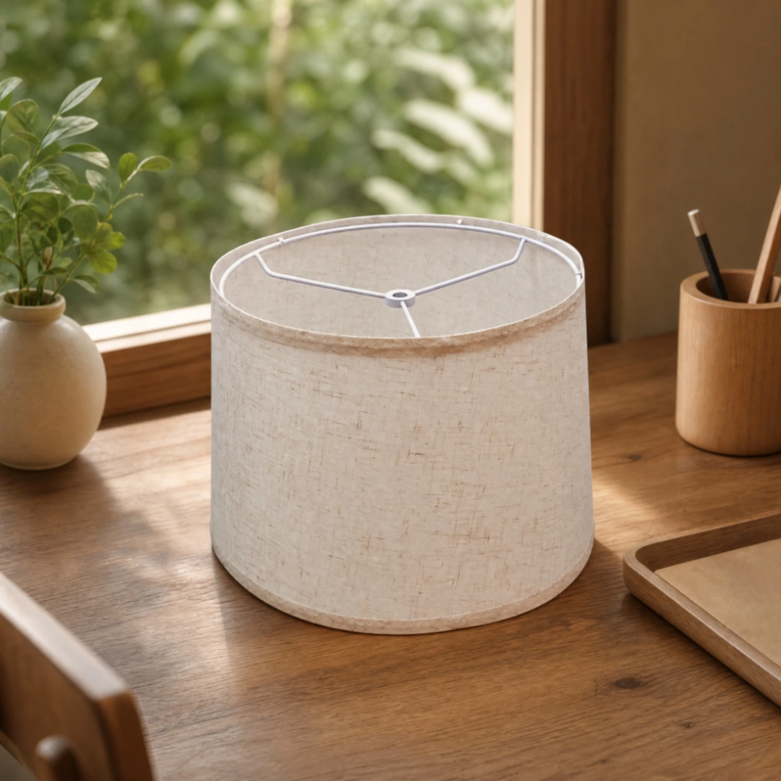 Cylindrical Textile Lampshade Replacement Lampshade with Metal Support Frame Drum Lamp Shade Light Diffusing for Bedroom