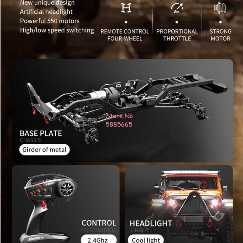 Professional 56CM Large Off Road High Speed Remote Control Truck 1:10 Electronic Differential Lock 17 Lighting 4WD RC Truck Car
