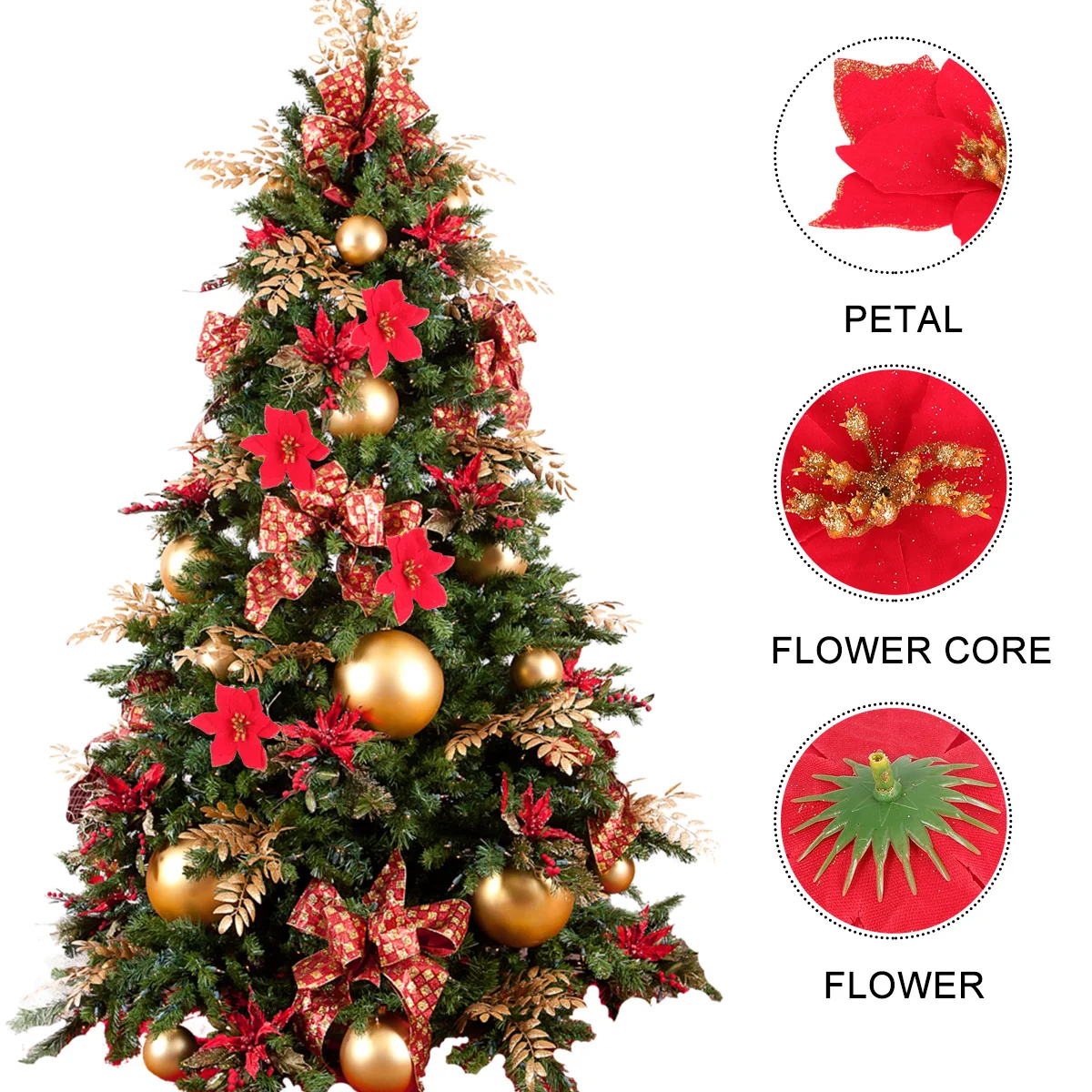 

24Pcs Christmas Flower Cloth Simulation Reusable Artificial Flowers for Tree Decoration Holiday Party Ornaments