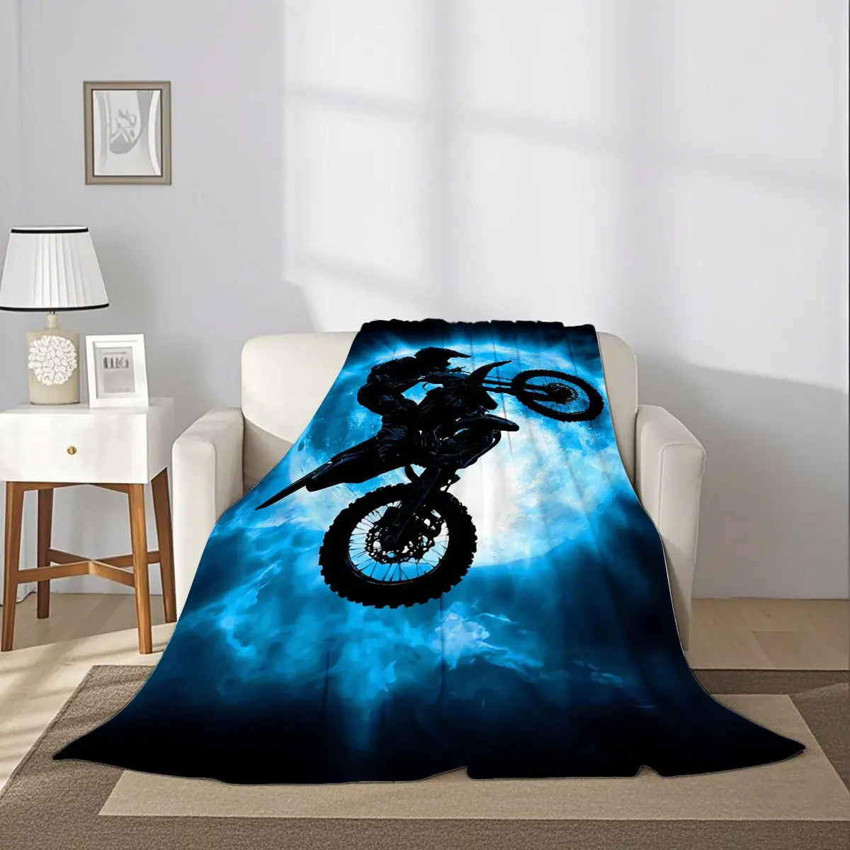 Cool Off-Road Motorcycle Flannel Blanket, Thickened Soft Skin-Friendly Sofa Bed Nap Cover, Motorcycle Style Home Throw