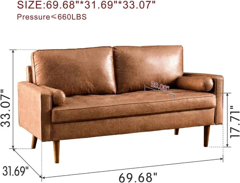 Loveseat สมัยใหม่ในช่วงกลางศตวรรษที่70 "โซฟาหนังนิ่มพร้อมเบาะหุ้มเบาะนั่งสบายโซฟา2ที่นั่ง