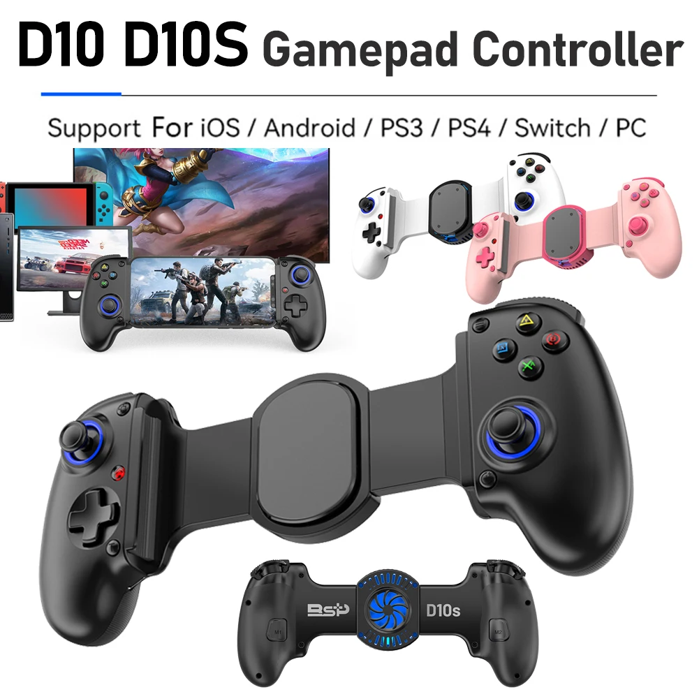 D10 D10S Stretching Cooling Game Controller Bluetooth-Compatible For SWITCH/Android/Apple IOS Tablet /PS3/PS4 ForXBOX Gamepad