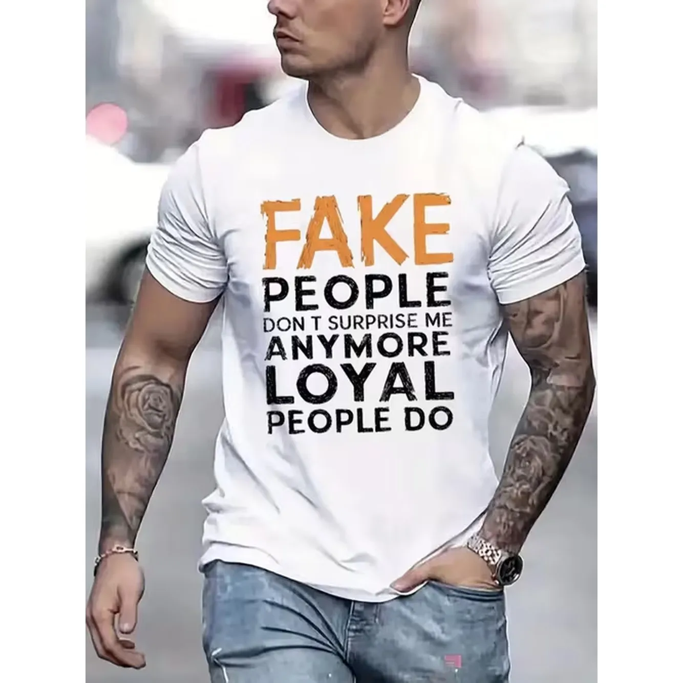 Mens Tshirt Comfortable Crew Neck Casual Cotton Soft Breathable Top Menswear Tshirt Streetwear Cotton Fabric Trendy Letter Print