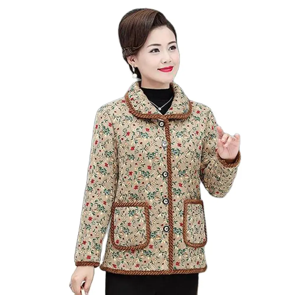 

Middle-aged And Alderly Women's Winter Fleece To Keep Warm Cotton-padded Jacket's New Fashion Western-style Mother's Printed Coa