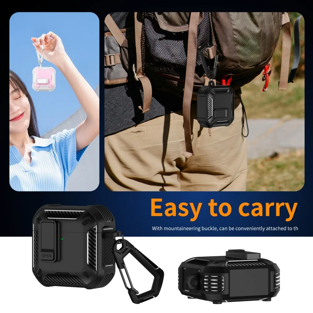 2025 جديد ألياف الكربون سماعة غطاء ل AirPods 4 برو 2 2nd Pro2 غطاء مع حامل هاتف قفل كليب درع للصدمات للرجال