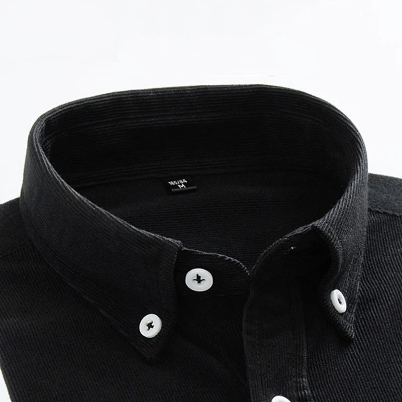 Men's Corduroy Long Sleeve Shirt Spring Autumn Wrinkle Resistant Retro Casual Elderly Versatile Button Down Top
