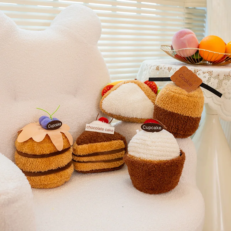 

Creative Cartoon Cherry Cake Chocolate Fruit Bread Coffee Plush Toys Stuffed Cute Swiss Roll Food Snack Decoration Party Gifts